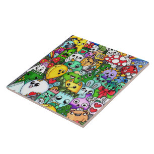 Carreau Dessins de personnages gribouillés colorés