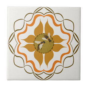 Carreau Deux Abeilles De Miel Assis Sur Une Fleur Jaune