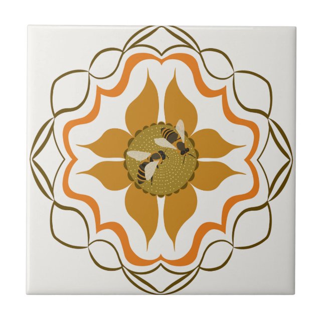 Carreau Deux Abeilles De Miel Assis Sur Une Fleur Jaune (Devant)