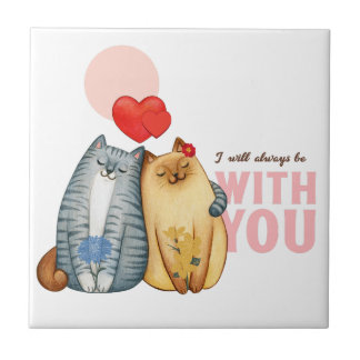 Carreau Deux chats qui bouchent avec des formes de coeur e