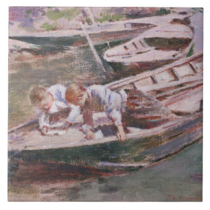 Carreau Deux garçons en bateau (par Theodore Robinson)