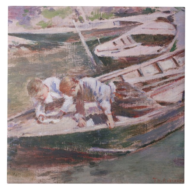 Carreau Deux garçons en bateau (par Theodore Robinson) (Devant)