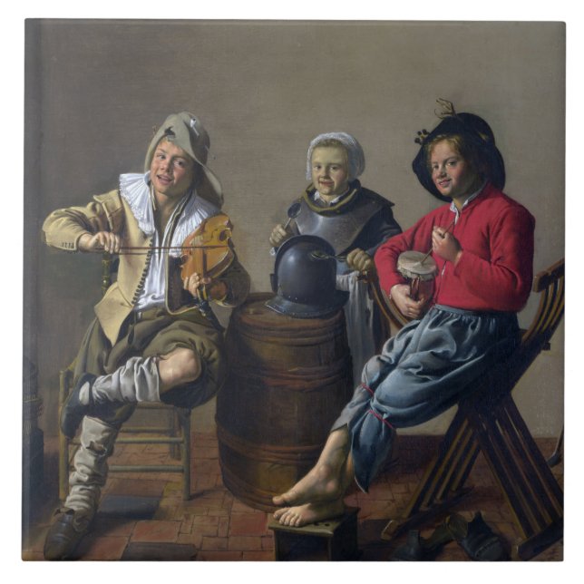 Carreau Deux garçons et une fille faisant de la musique (m (Devant)