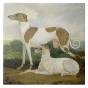 Carreau Deux lévriers dans un paysage (huile sur la toile)