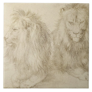 Carreau Deux Lions Assis (Animaux Sauvages) (Albrecht Dure