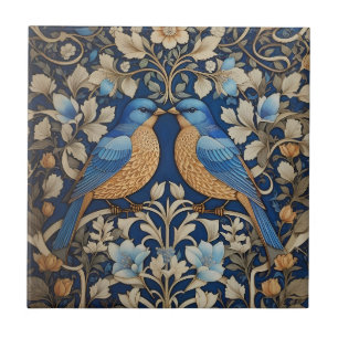 Carreau Deux Oiseaux Bleus Élégants William Morris Inspiré