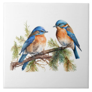 Carreau Deux oiseaux bleus sur une branche