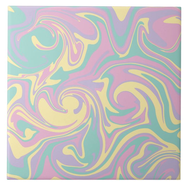 Carreau Déversement - rose pastel, jaune, violet et vert (Devant)