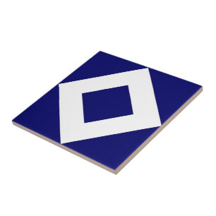 Carreau Diamant Bleu Profond, Bordure Blanche Grave