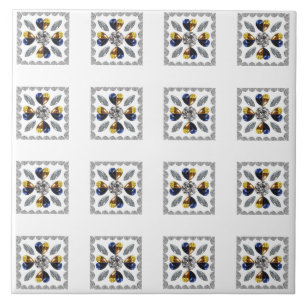 Carreau Diamant unique, Bleu Jaune en Coeur