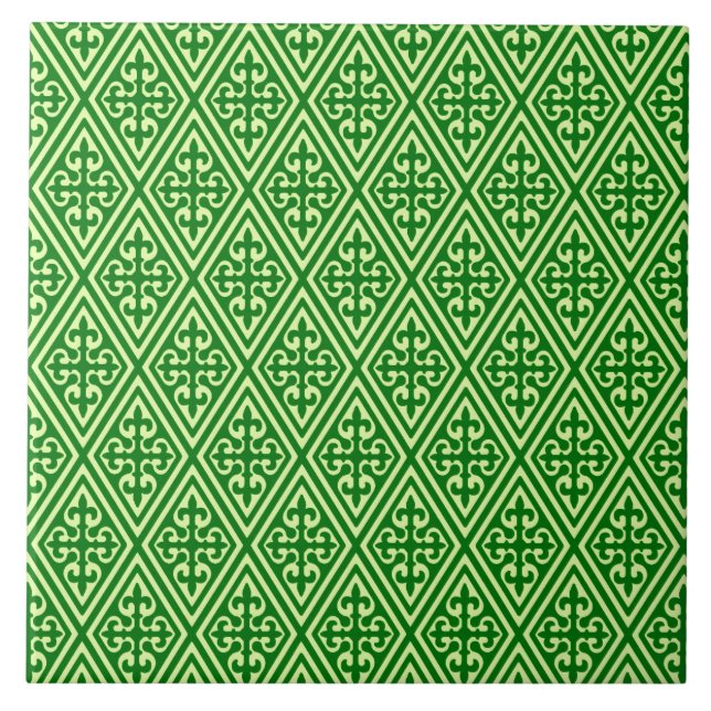 Carreau Diamants damassés médiévaux, vert de pin foncé (Devant)