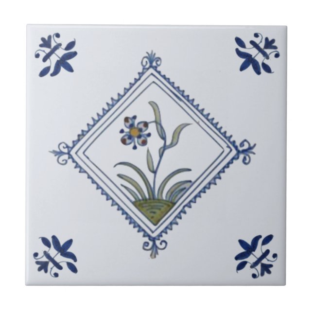 Carreau Diamètre Delft encadré Floral Blue Multi (Devant)