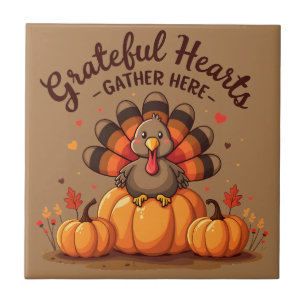 Carreau Dinde de Thanksgiving à cœurs reconnaissants