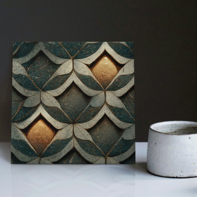 Carreau Dîners à motifs Art déco Deux Décor Bleu Art Nouve (Créateur téléchargé)