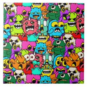 Carreau Dingue coloré Monster Doodle Motif
