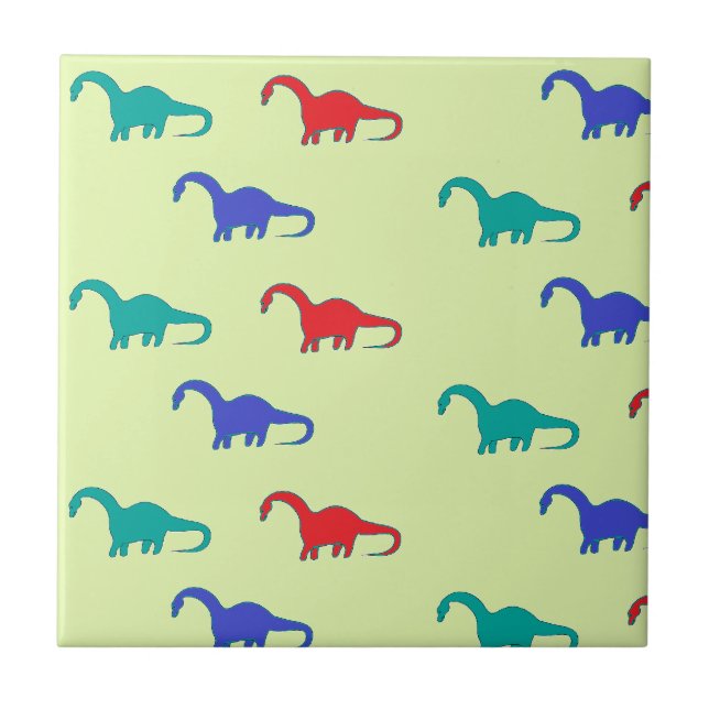 Carreau Dinosaures colorés motif sur vert (Devant)