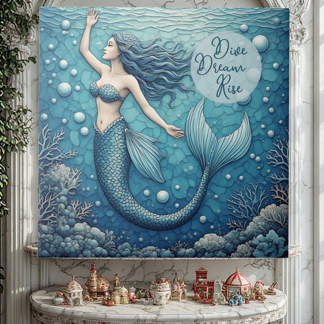 Carreau Dive Dream Rise Ocean Mermaid Swimmer Empowerment  (Dive Dream Rise Ocean Mermaid Swimmer Empowerment Ceramic Tile)
