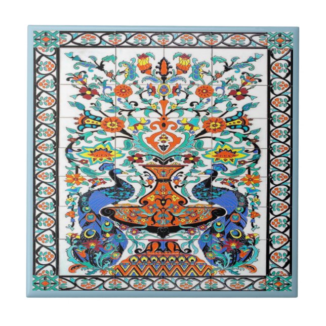 Carreau d'oiseaux de paon, (Devant)