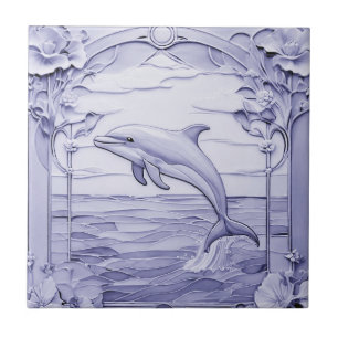 Carreau Dolphin Art Nouveau Faux Relief Bleu & Blanc Gauch