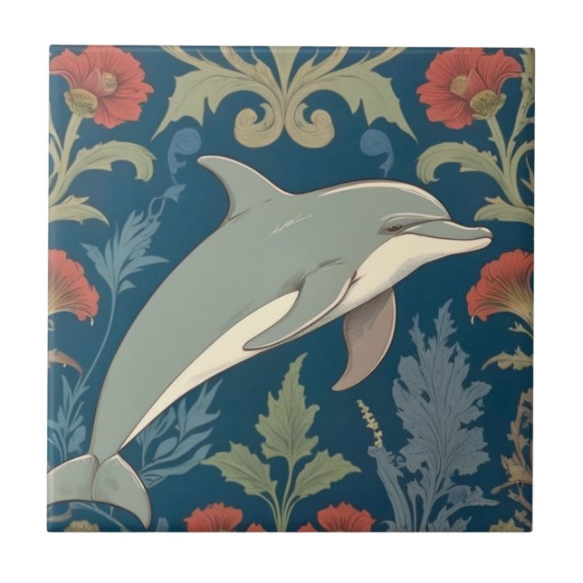 Carreau Dolphin William Morris style océan thème mer droit (Devant)
