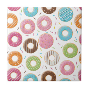 Carreau Donuts rose bleu et motif chocolat morceaux