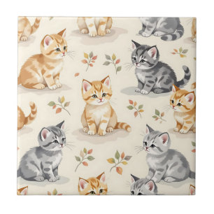 Carreau Doux Ginger et Chatons Gris Aquarelle Sans Couture
