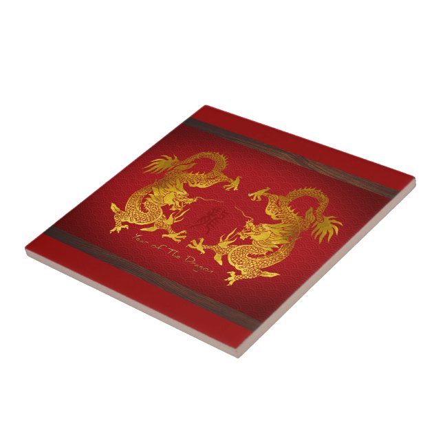 Carreau Dragon chinois d'or avec vieux Idéogramme T (Côté)