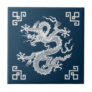 Carreau Dragon chinois vintage en blanc