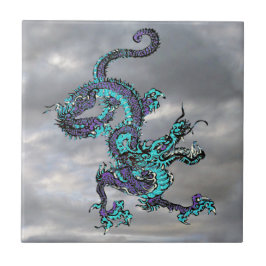 Carreau Dragon chinois violet et bleu v16