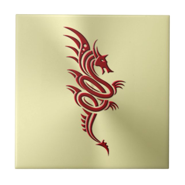 Carreau Dragon Crimson oriental, Embossed-effet sur l'or (Devant)