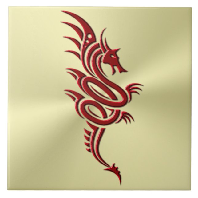 Carreau Dragon Crimson oriental, Embossed-effet sur l'or (Devant)