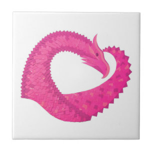 Carreau Dragon de coeur rose chaud sur blanc