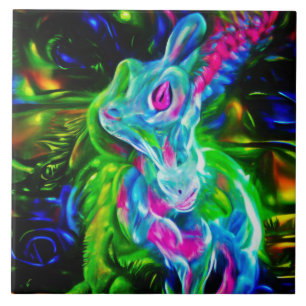 Carreau Dragon de lapin psychédélique à Neon Imaginaire