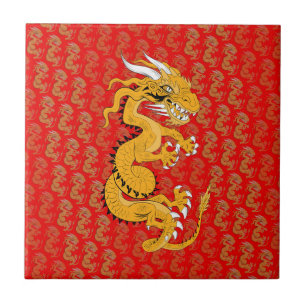 Carreau Dragon d'or en rouge