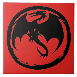 Carreau Dragon noir Grande tuile rouge