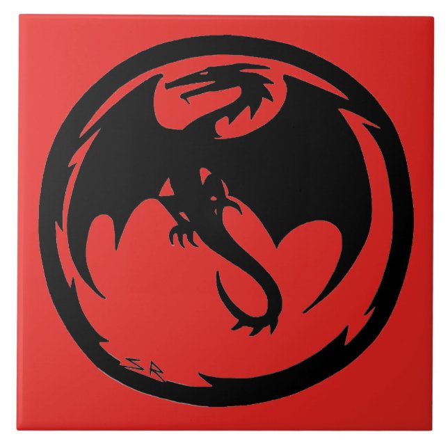 Carreau Dragon noir Grande tuile rouge (Devant)