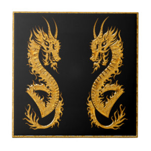 Carreau Dragon oriental d'or 02