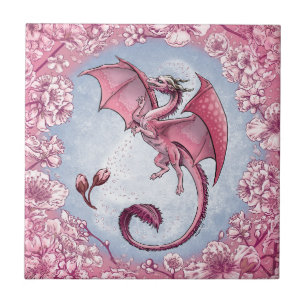 Carreau Dragon rose du printemps Nature Imaginaire Art