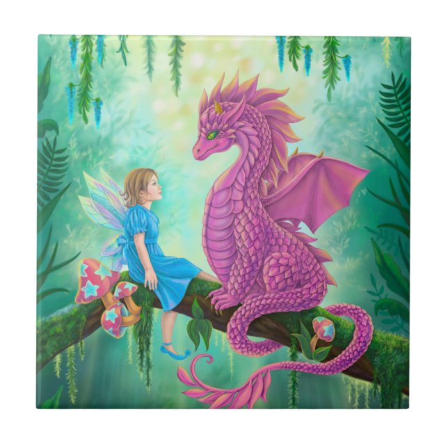 Carreau Dragon rose et fée (Devant)