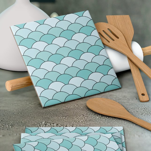 Carreau Dragon Scales, Fans, Waves, Seigaiha, Blue (Créateur téléchargé)