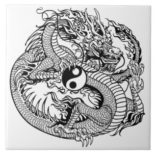 Carreau dragon tenant yin yang