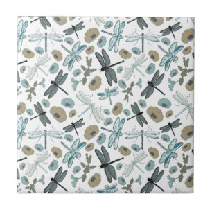 Carreau Dragonflies Chic Stylish Flowers multicolores