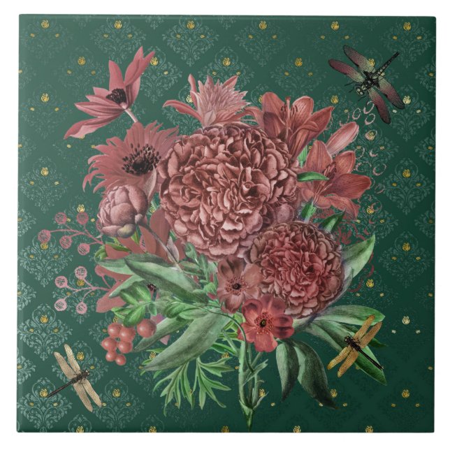 Carreau Dragonflies florales rose vintage (Devant)