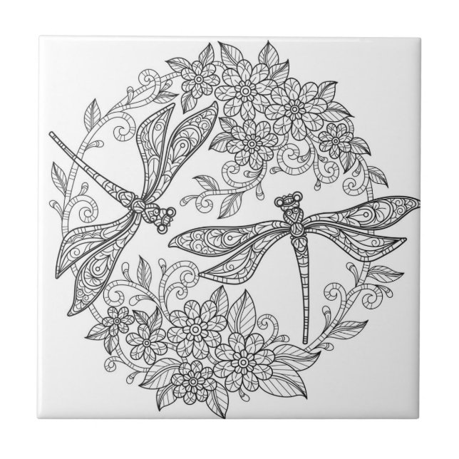 Carreau dragonfly art tuiles noir et blanc (Devant)