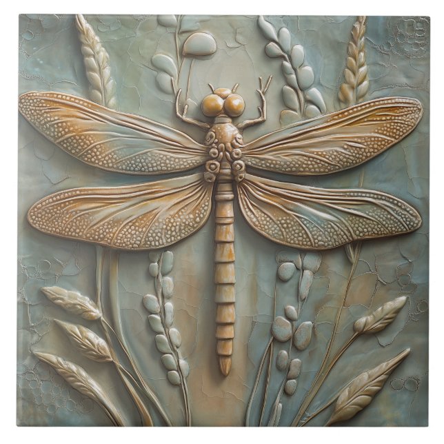 Carreau Dragonfly Field du feuillage Faux Relief (Devant)