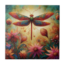 Dragonfly lunaire Floral Art Abstrait Turquoise ro