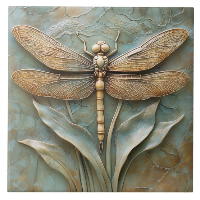 Carreau Dragonfly sur le soulagement des faux d'herbe (Devant)