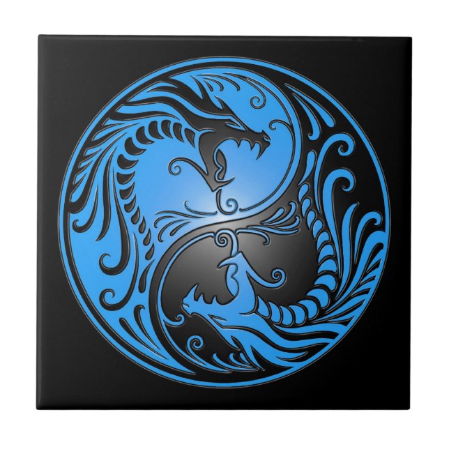 Carreau Dragons, bleu et noir de Yin Yang (Devant)