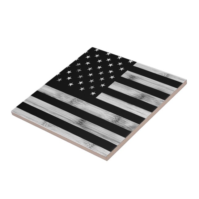 Carreau Drapeau américain Bois rustique Noir Blanc Patriot (Côté)
