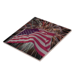 Carreau Drapeau américain et feux d'artifice